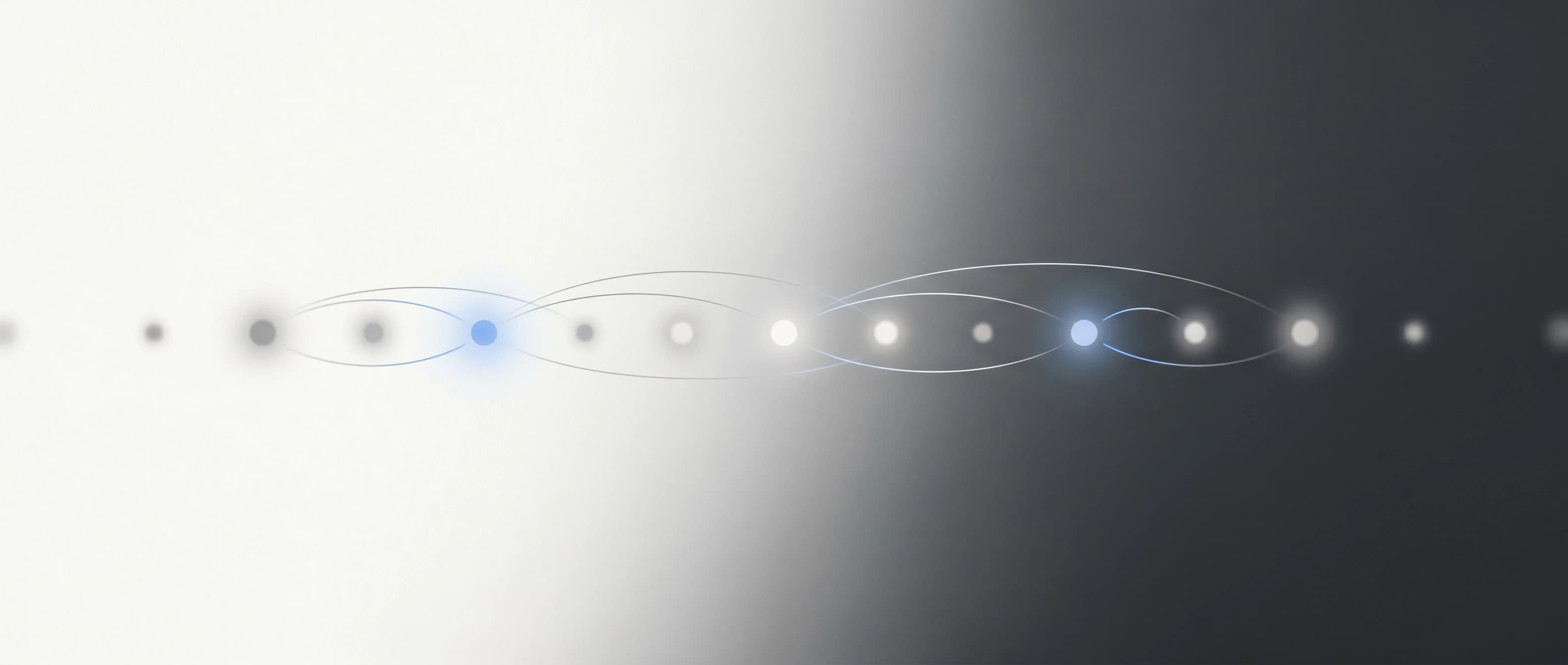 Abstract editorial banner of luminous nodes connected by signal arcs
