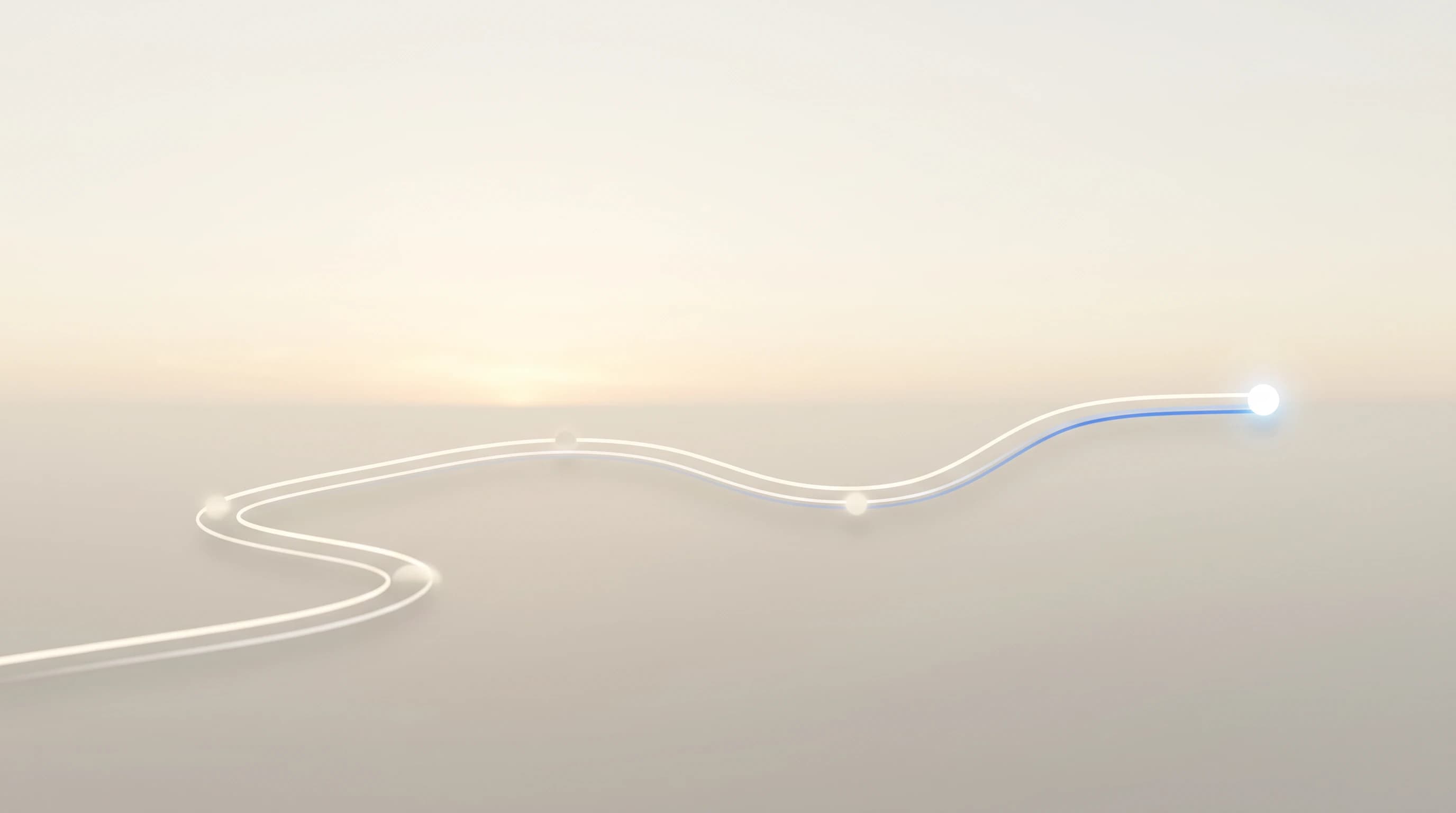 Abstract editorial banner of a running route winding through a city at dawn