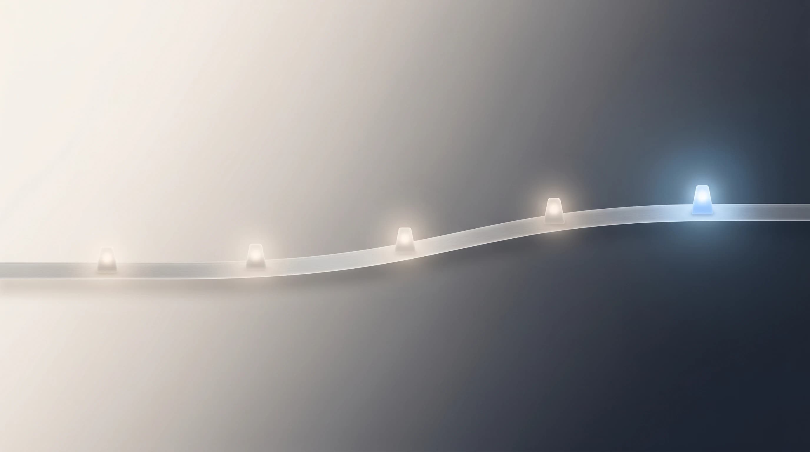 Editorial illustration of a long pathway with milestones leading to a luminous endpoint, evoking a PhD journey